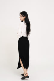 Tucked Long Skirt Black