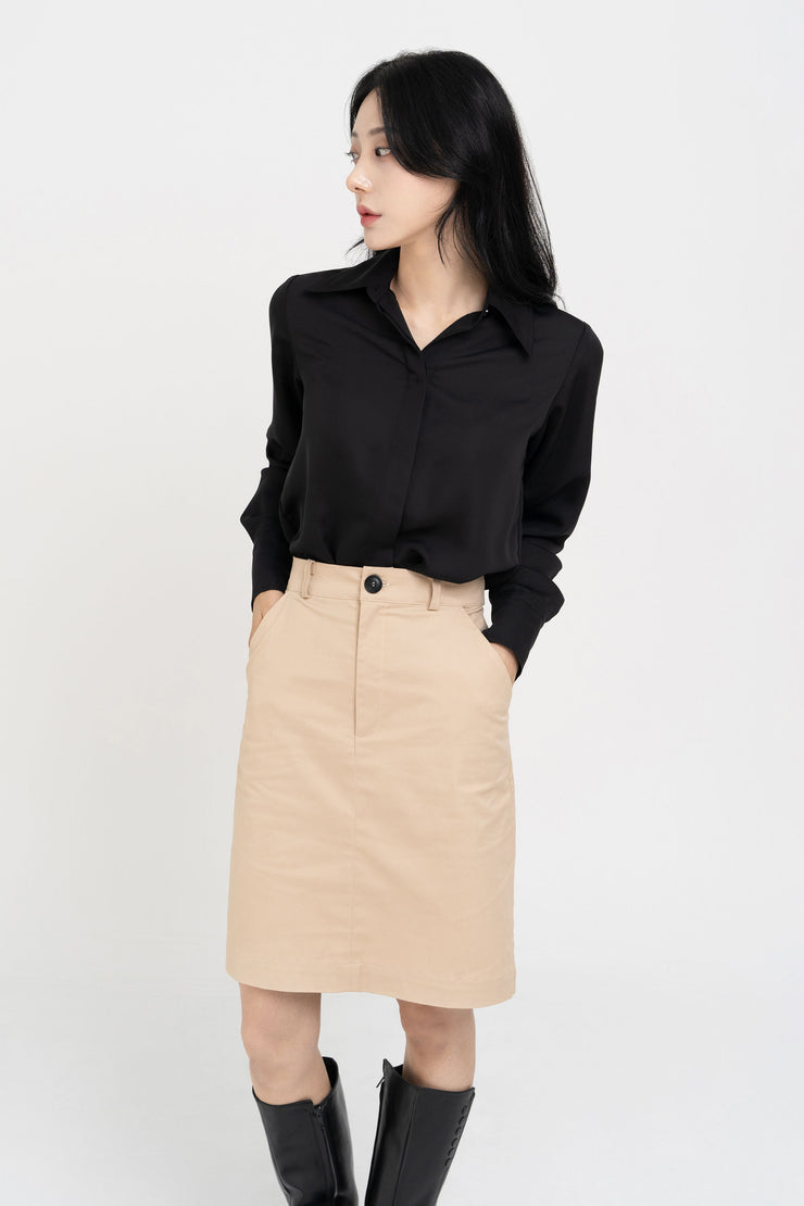 Cotton Midi-Pencil Skirt