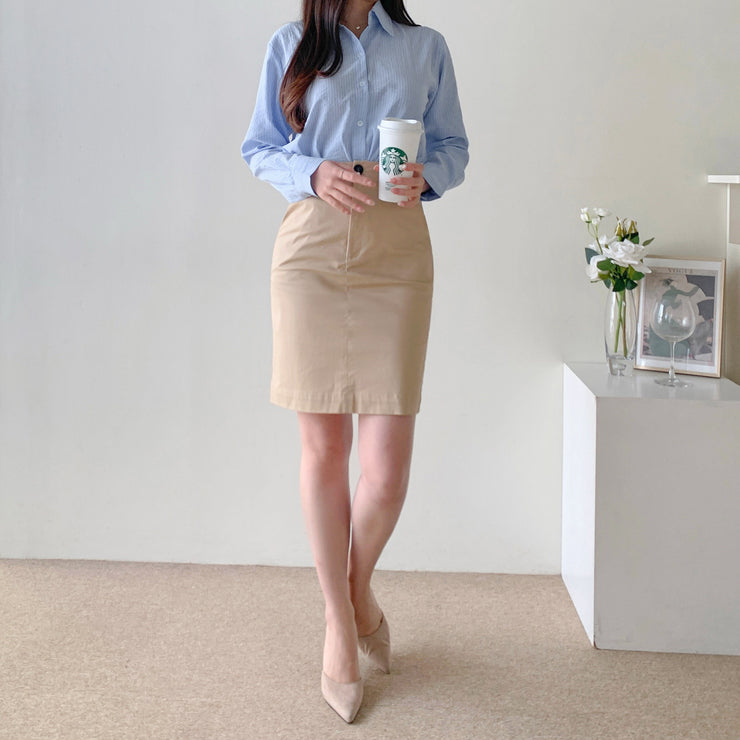 Cotton Midi-Pencil Skirt