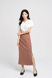 Tucked Long Skirt Brown