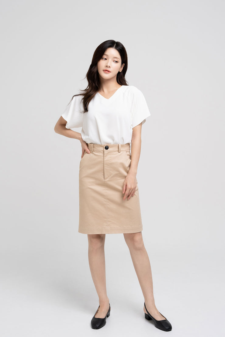 Cotton Midi-Pencil Skirt