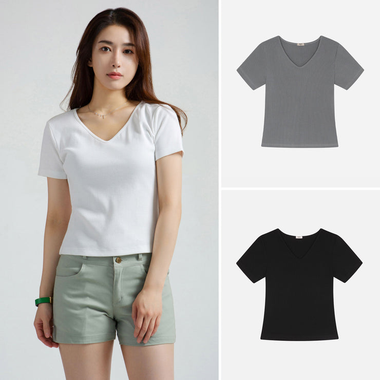 Ribbed V-neck