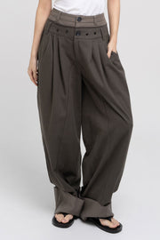 Double Waist Pants - Dark Khaki