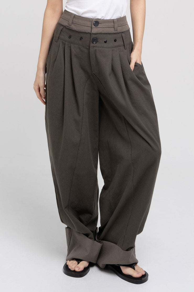 Double Waist Pants - Dark Khaki
