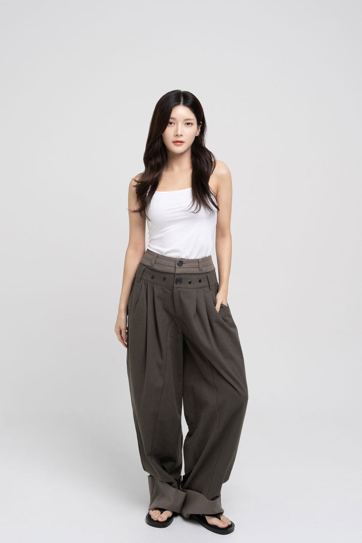 Double Waist Pants - Dark Khaki