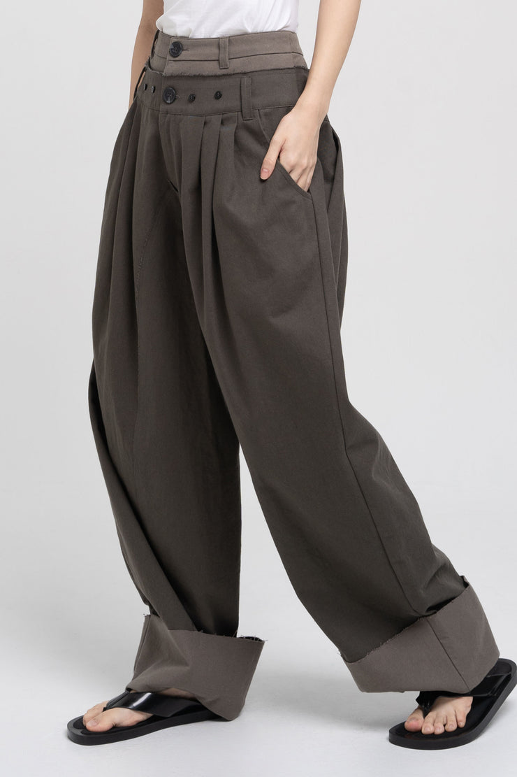 Double Waist Pants - Dark Khaki