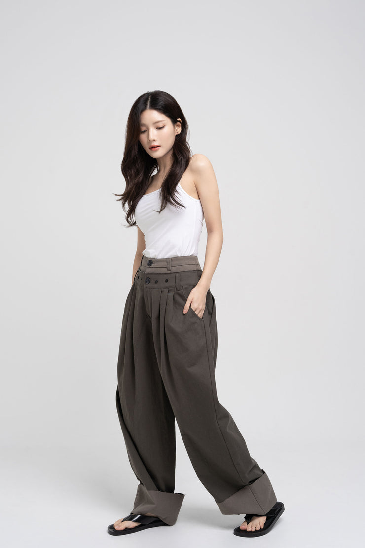 Double Waist Pants - Dark Khaki