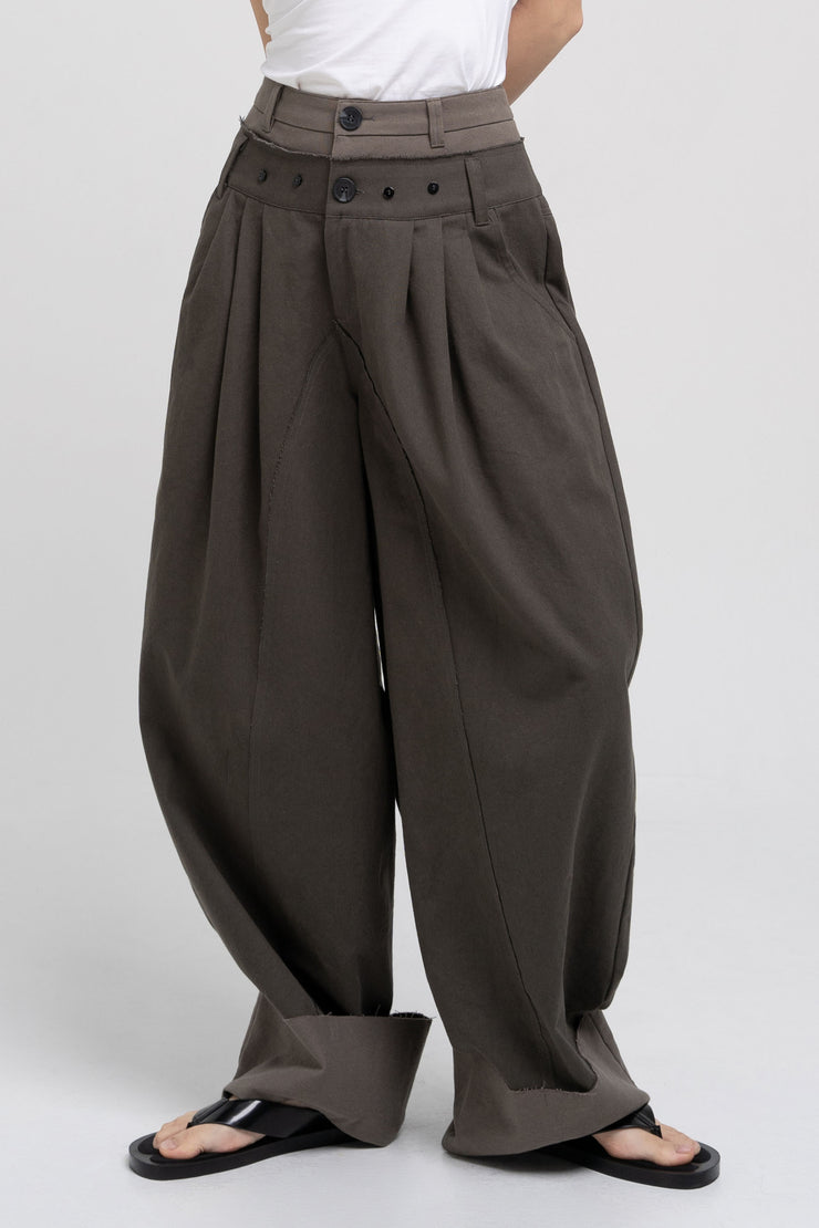 Double Waist Pants - Dark Khaki