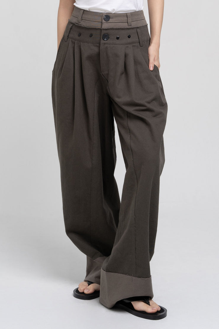 Double Waist Pants - Dark Khaki
