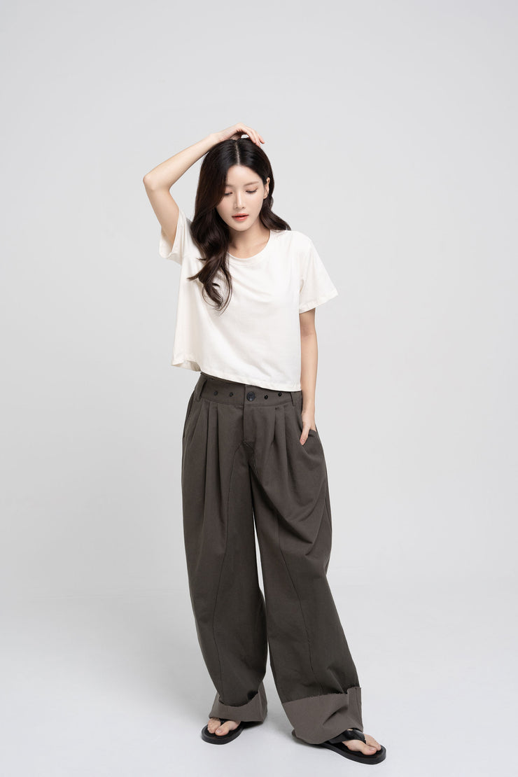 Double Waist Pants - Dark Khaki