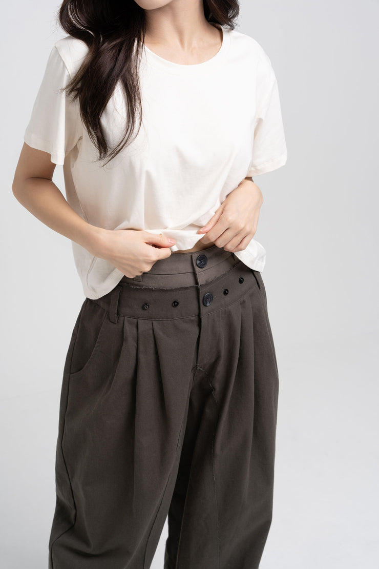 Double Waist Pants - Dark Khaki