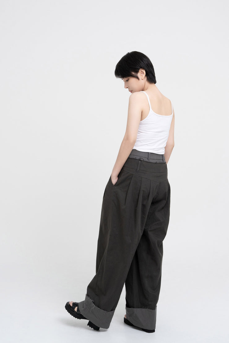 Double Waist Pants - Charcoal