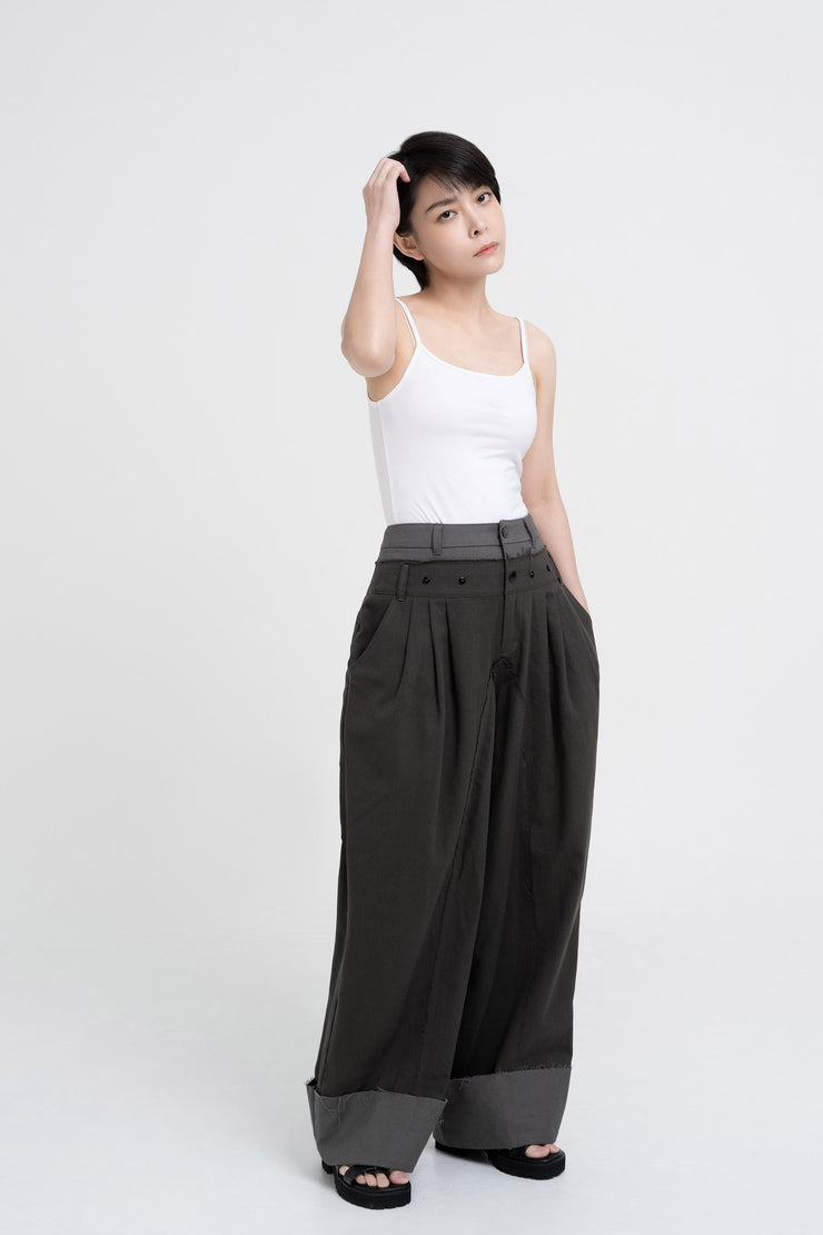 Double Waist Pants - Charcoal