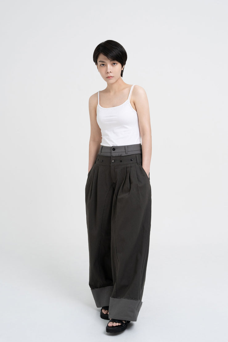 Double Waist Pants - Charcoal