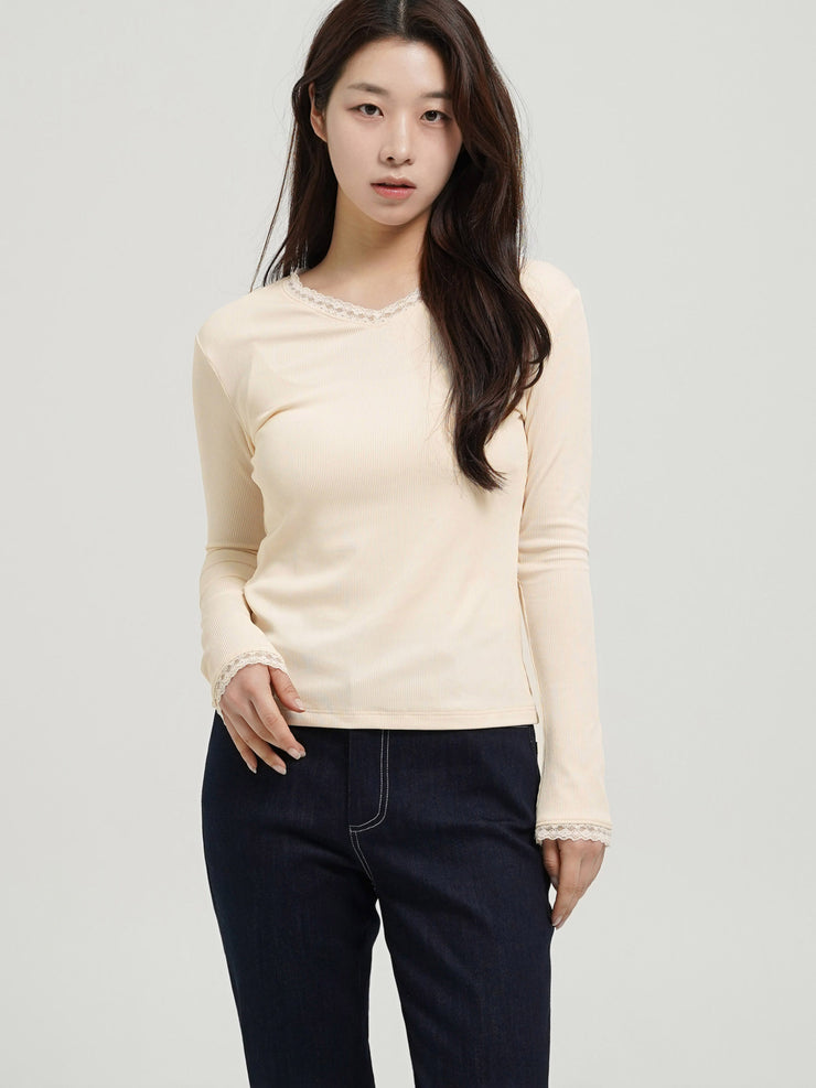 Lace Ribbed Top