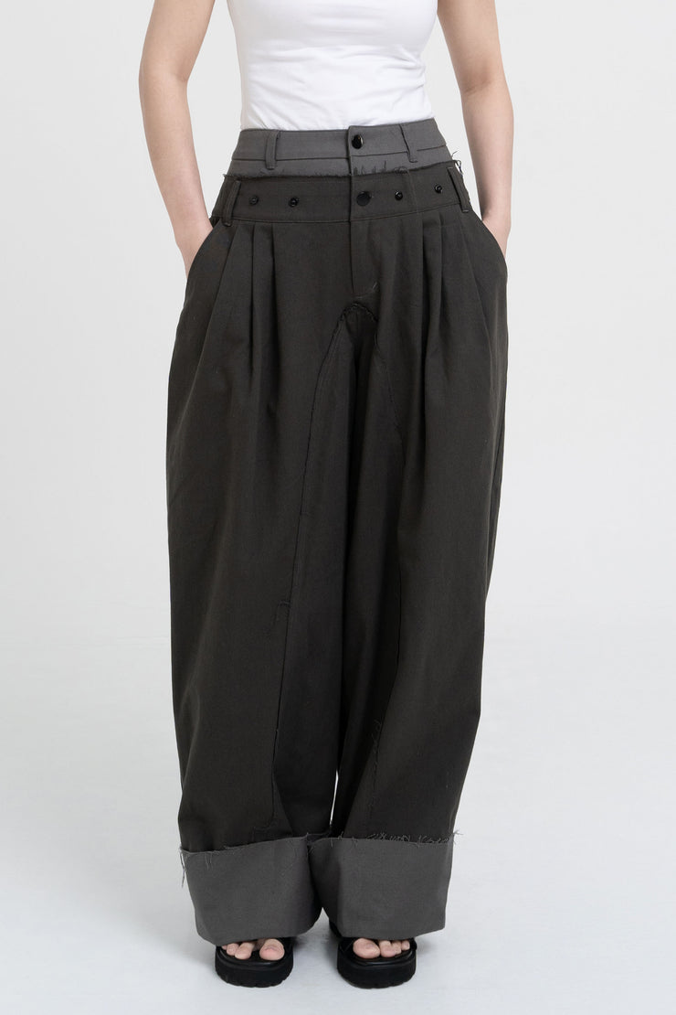 Double Waist Pants - Charcoal