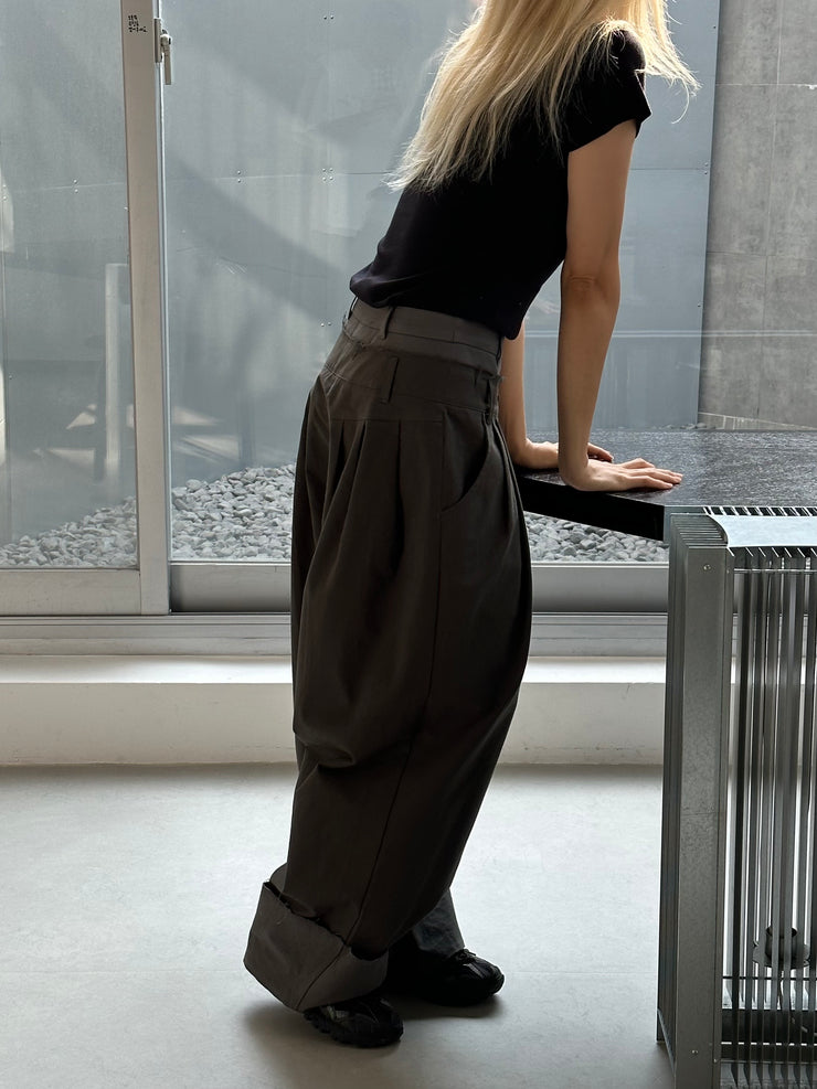 Double Waist Pants - Charcoal