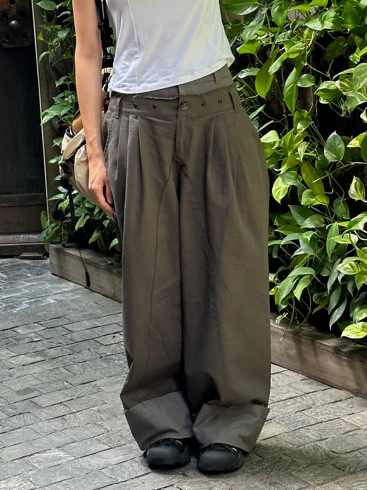 Double Waist Pants - Charcoal