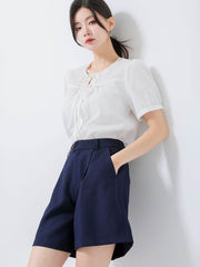 Navy Buttoned Shorts