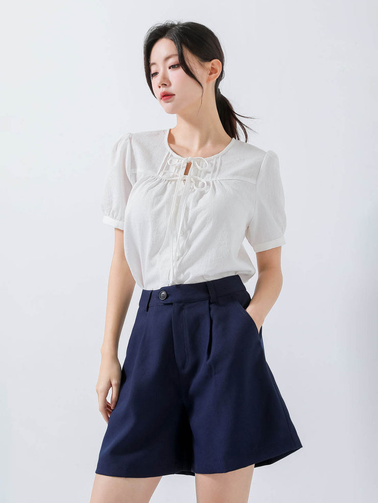 Navy Buttoned Shorts