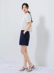 Navy Buttoned Shorts