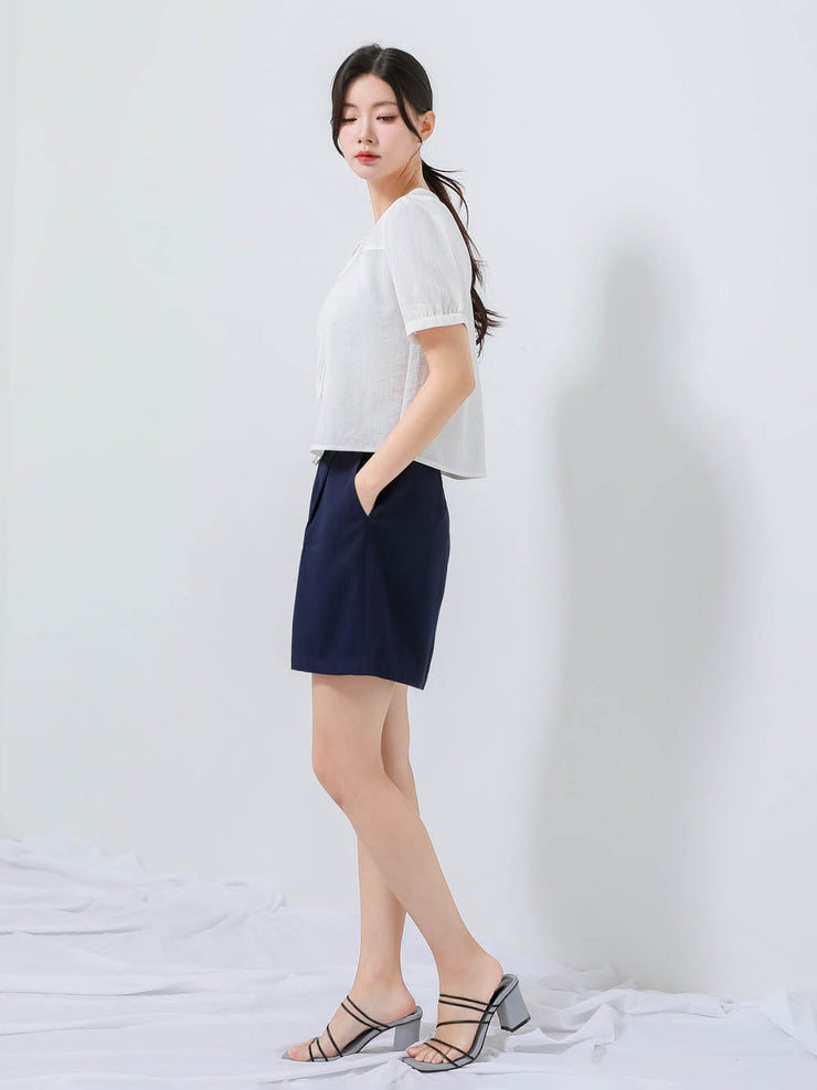Navy Buttoned Shorts